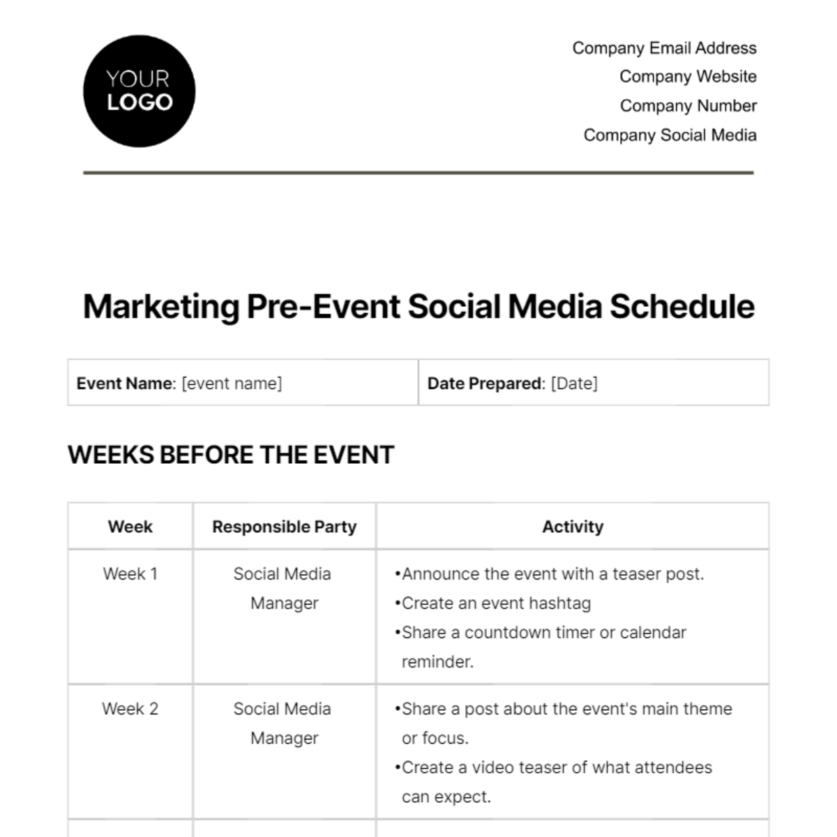Marketing Pre-Event Social Media Schedule Template