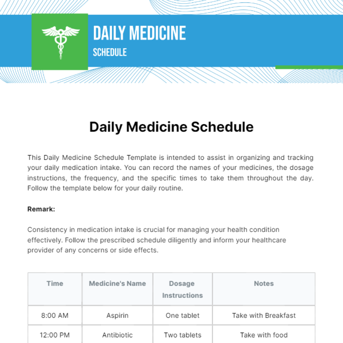 Daily Medicine Schedule Template - Edit Online & Download