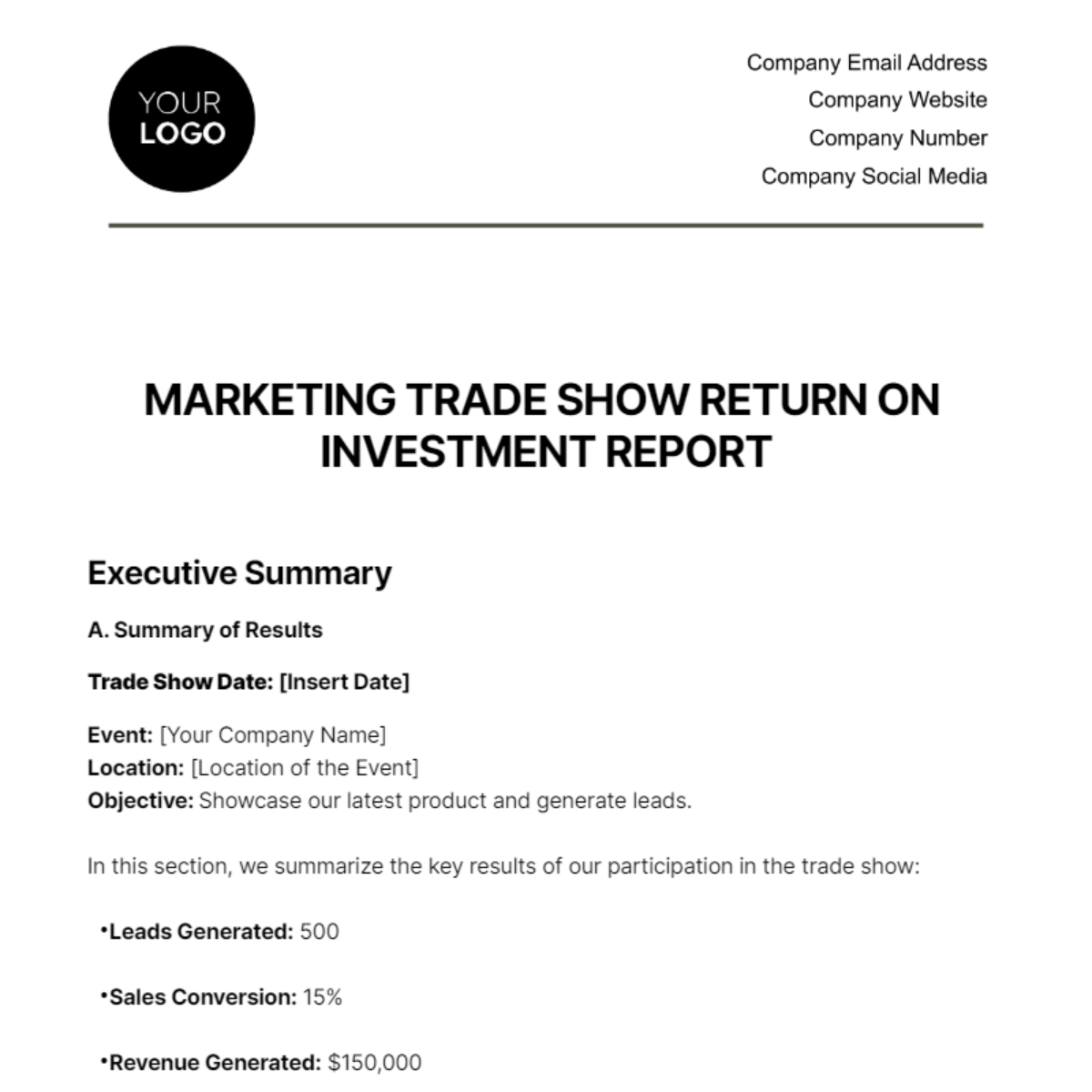 Marketing Trade Show Return on Investment Report Template