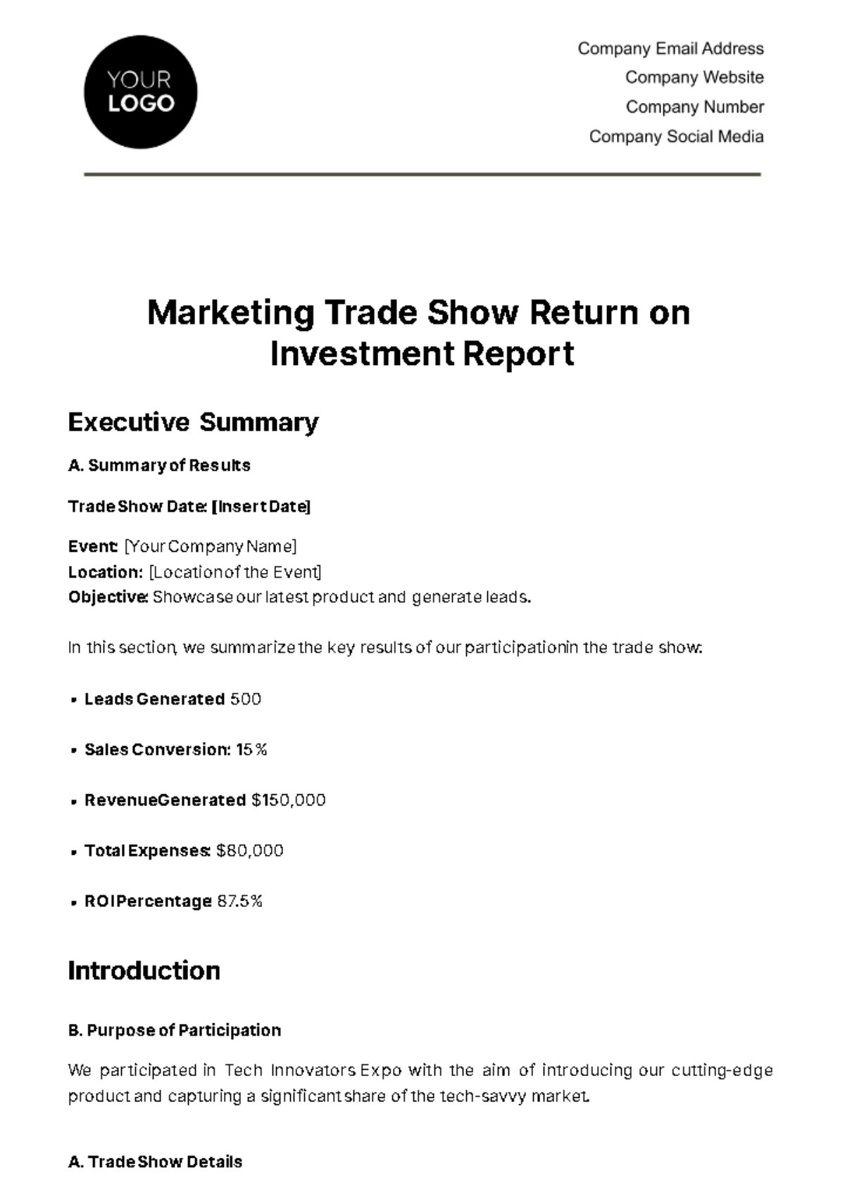 Free Marketing Trade Show Return on Investment Report Template