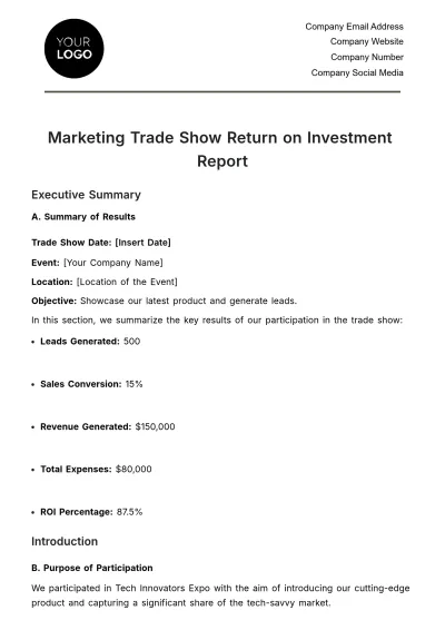 Free Marketing Trade Show Return on Investment Report Template to Edit Online