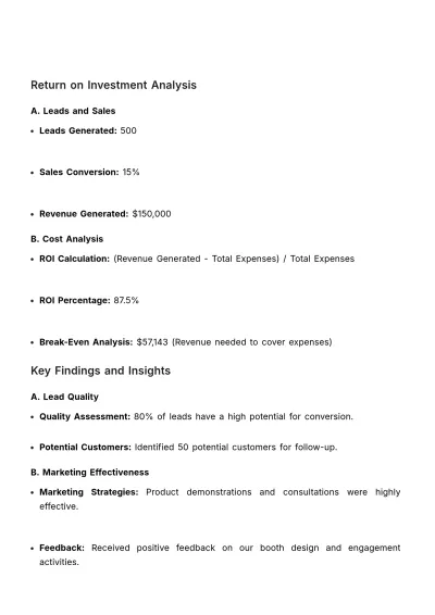Free Marketing Trade Show Return on Investment Report Template to Edit Online