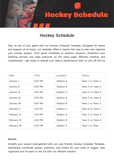 Free Hockey Schedule Template to Edit Online