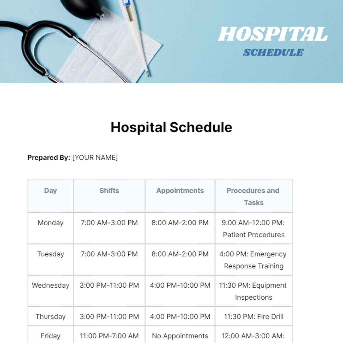 Hospital Schedule Template - Edit Online & Download