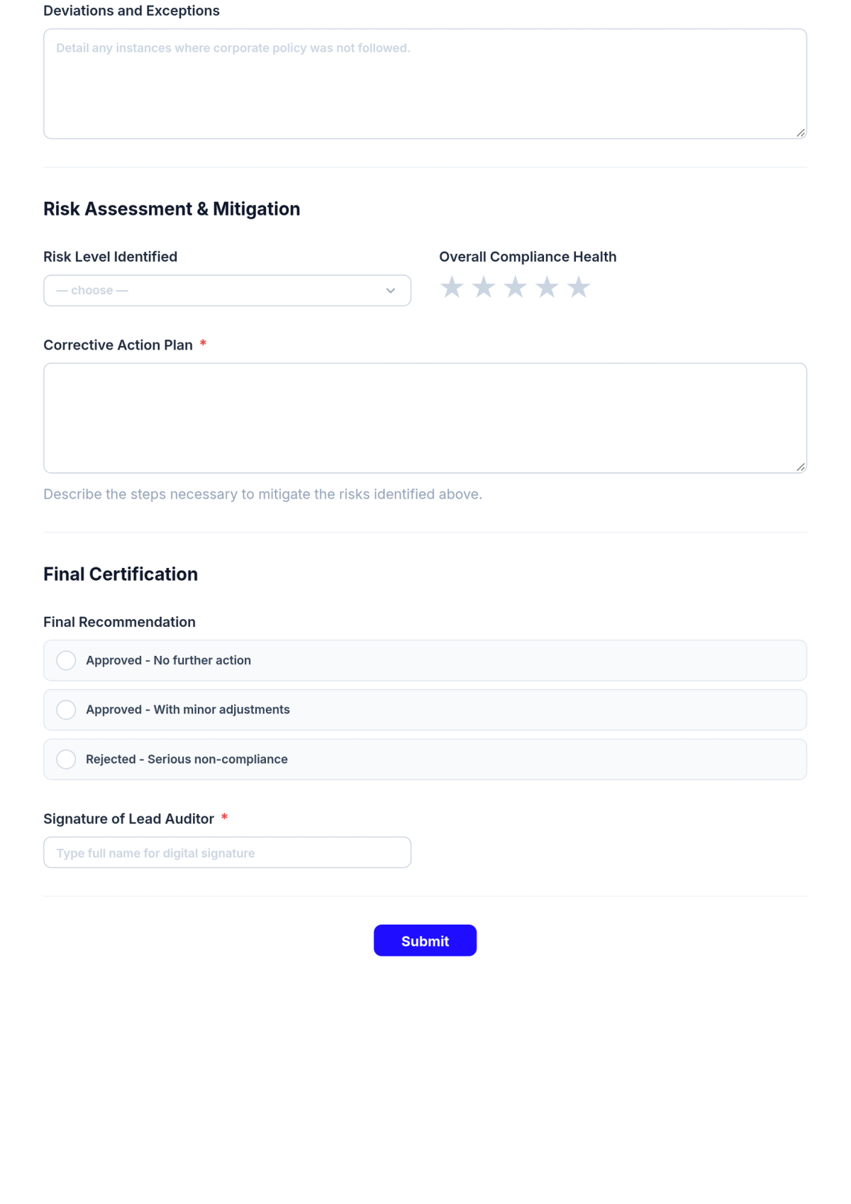 Free Legal Corporate Compliance Review Form Template & AI Maker