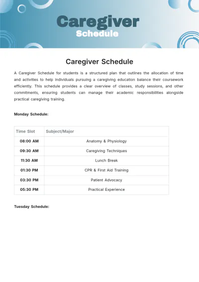 Free Caregiver Schedule Template to Edit Online