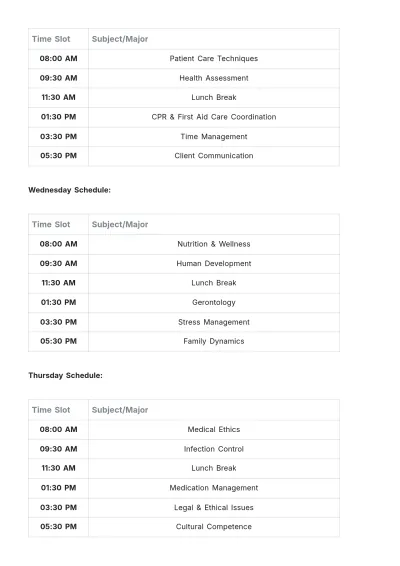 Free Caregiver Schedule Template to Edit Online