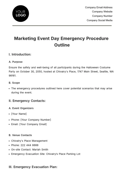Free Marketing Event Day Emergency Procedure Outline Template to Edit Online