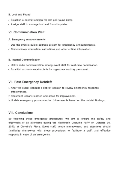 Free Marketing Event Day Emergency Procedure Outline Template to Edit Online