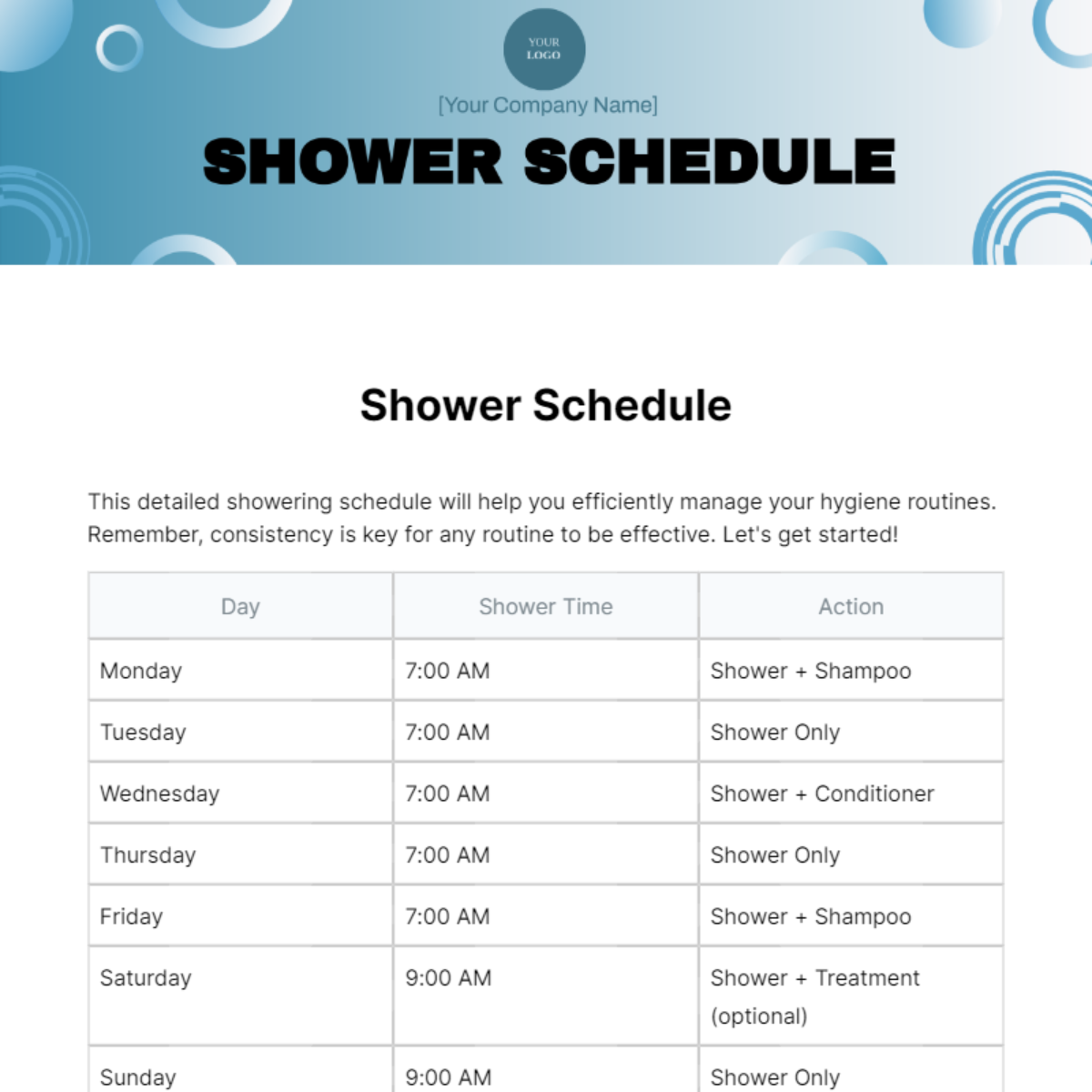 Shower Schedule Template - Edit Online & Download