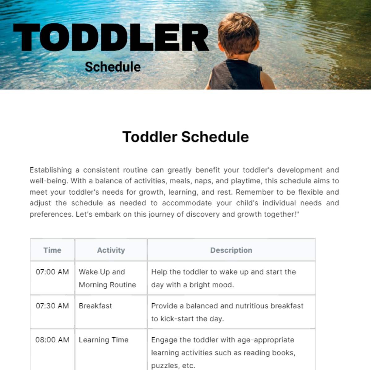 Toddler Schedule Template - Edit Online & Download