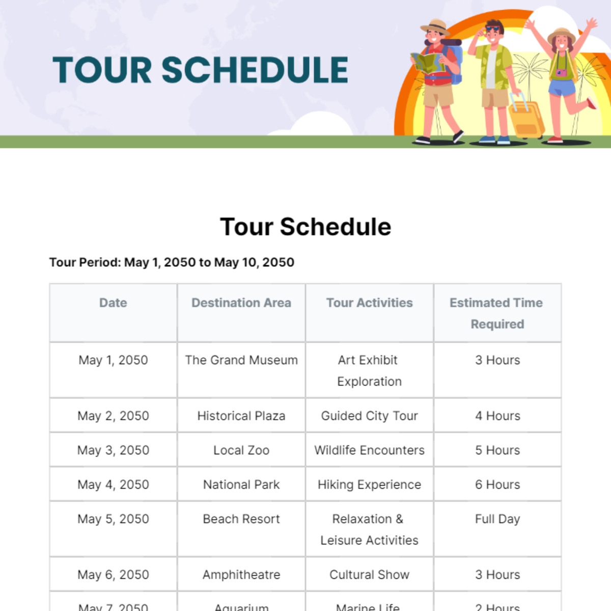 Tour Schedule Template Edit Online & Download Example