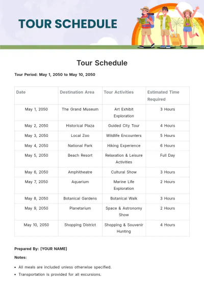 Free Tour Schedule Template to Edit Online