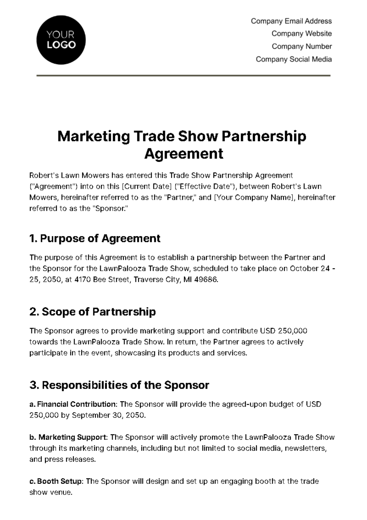 Free Marketing Trade Show Partnership Agreement Template