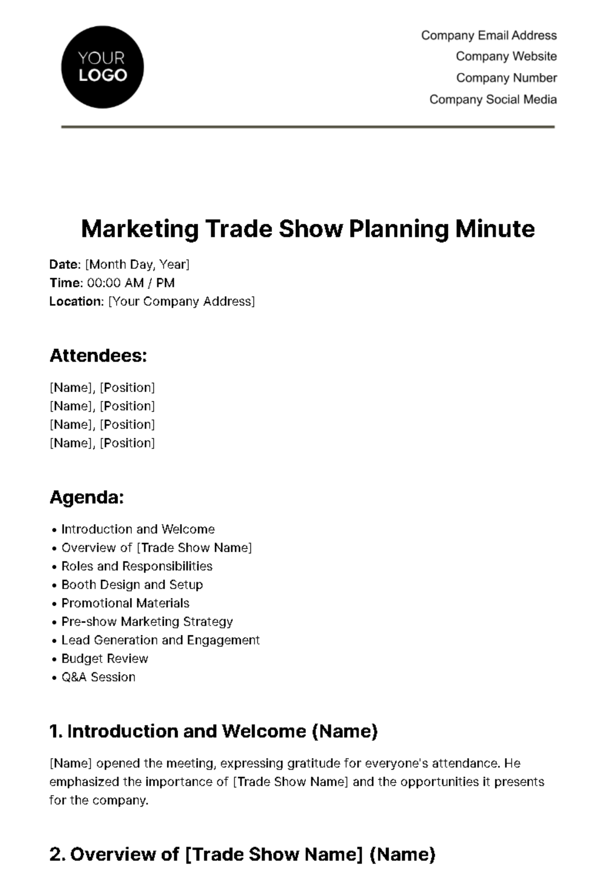 Marketing Trade Show Planning Minute Template