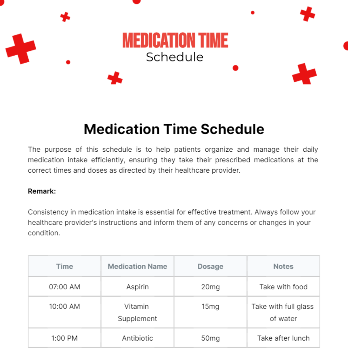 Medication Time Schedule Template - Edit Online & Download