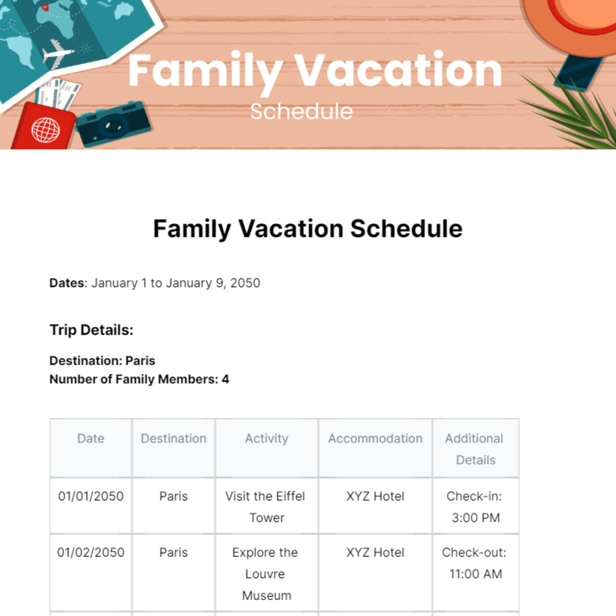 Family Vacation Schedule Template - Edit Online & Download