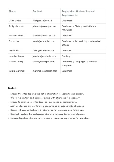 Free Tracking List Template to Edit Online