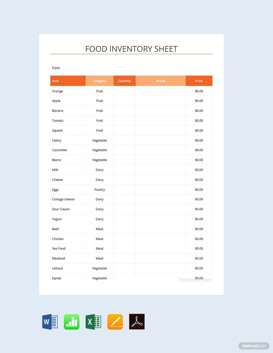 Food Inventory Spreadsheet Template