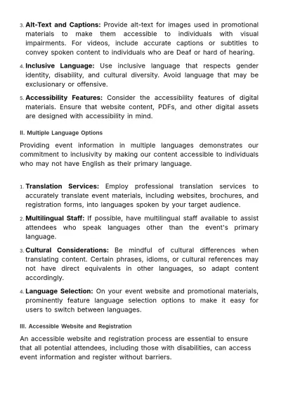 Free Marketing Event Accessibility and Inclusivity Guide Template to Edit Online