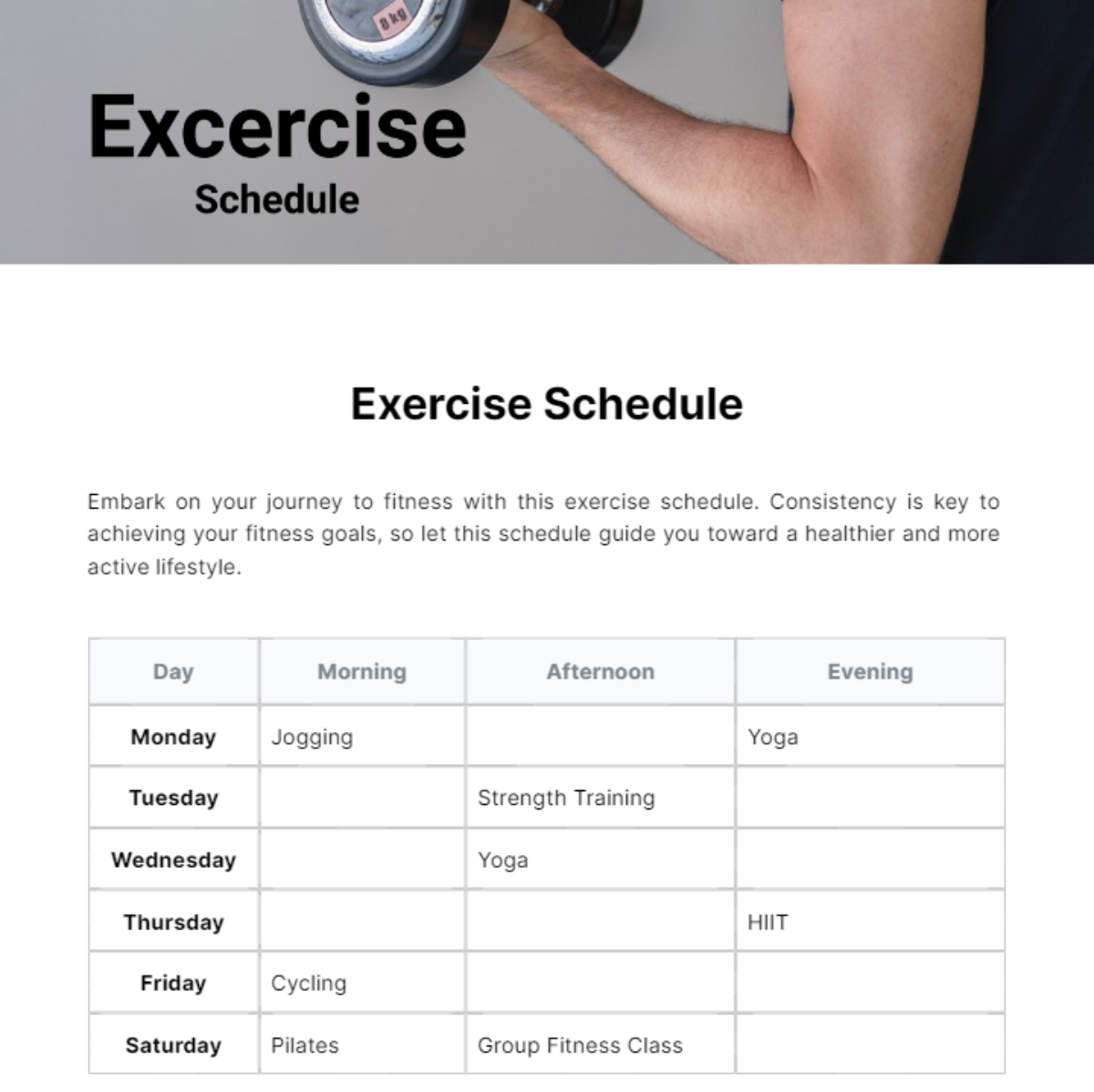 Exercise Schedule Template - Edit Online & Download