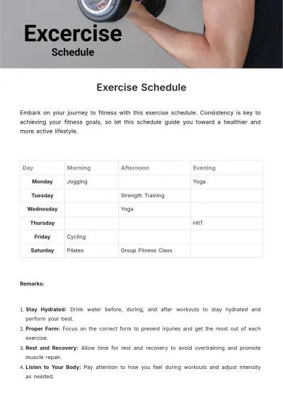 Free Exercise Schedule Template to Edit Online