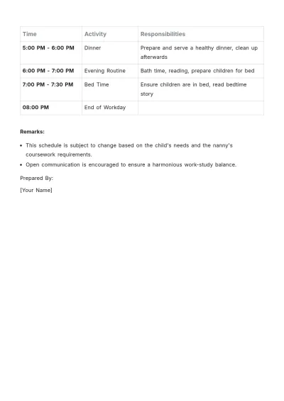 Free Nanny Schedule Template to Edit Online