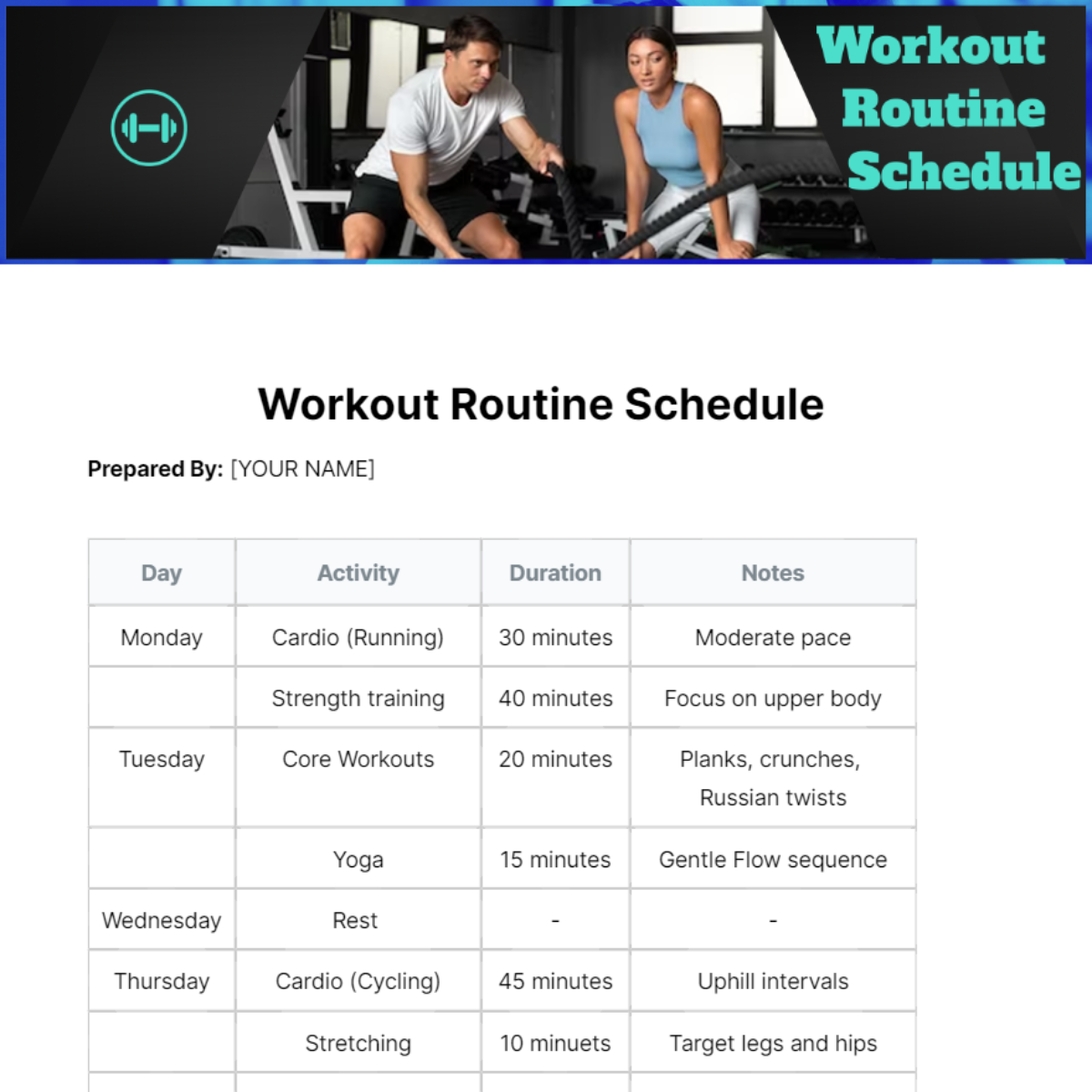 Free Workout Routine Schedule Template