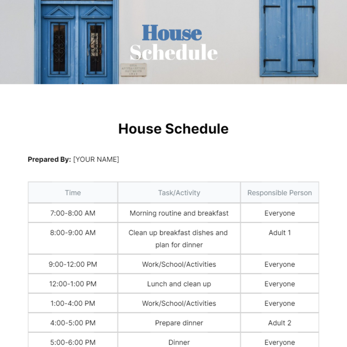 House Schedule Template - Edit Online & Download