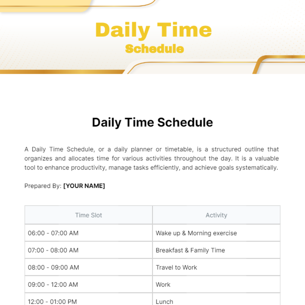 Daily Time Schedule Template - Edit Online & Download