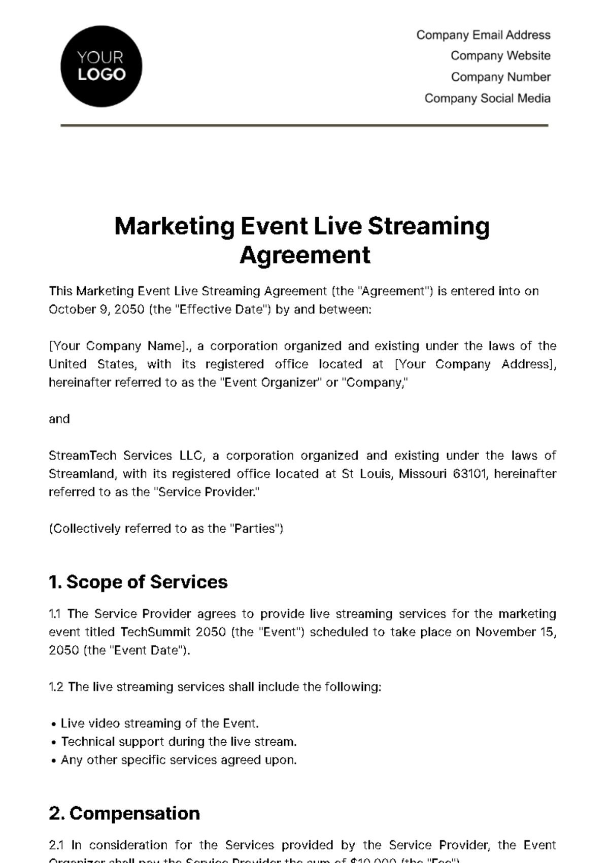 Free Marketing Event Live Streaming Agreement Template