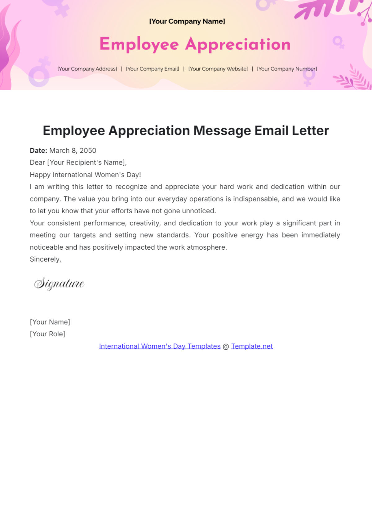 Employee Appreciation Message Email Letter Template - Edit Online & Download