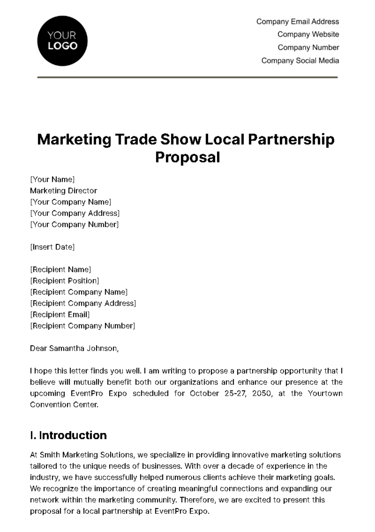 Marketing Trade Show Local Partnership Proposal Template