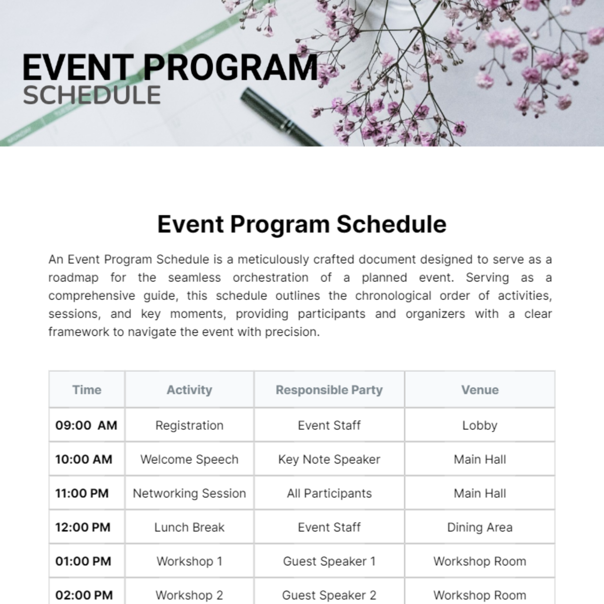 Event Program Schedule Template - Edit Online & Download