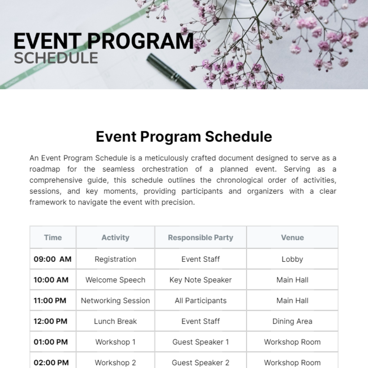 Free Event Program Schedule Template To Edit Online