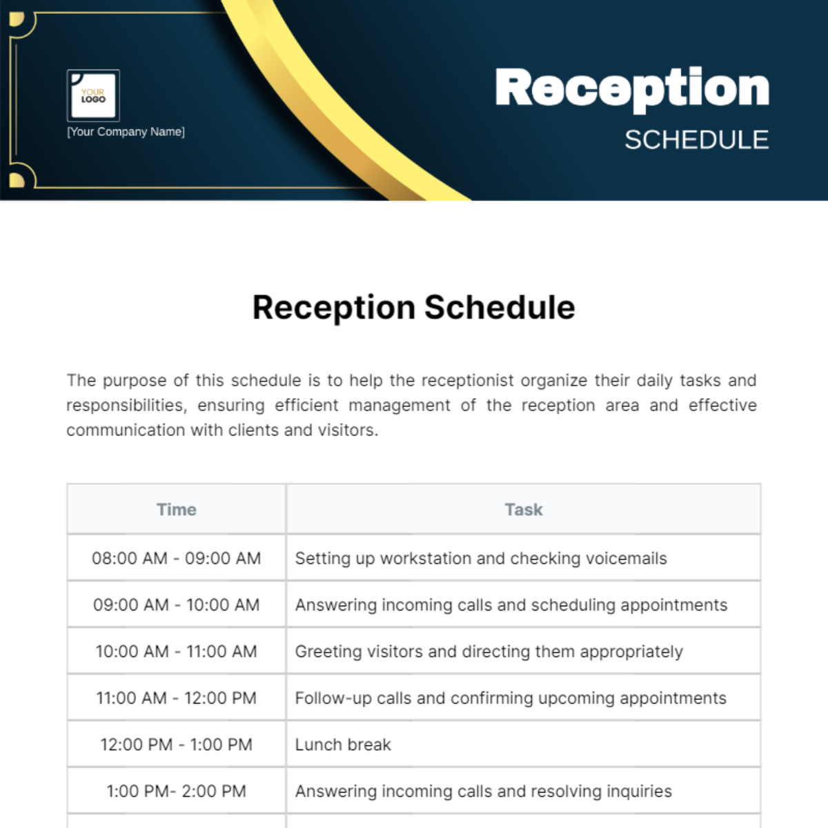 Reception Schedule Template - Edit Online & Download