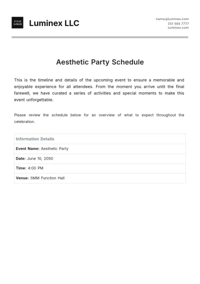 Free Aesthetic Party Schedule Template to Edit Online