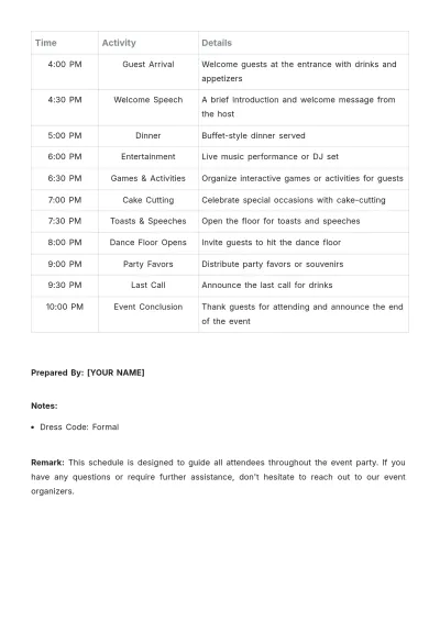 Free Aesthetic Party Schedule Template to Edit Online