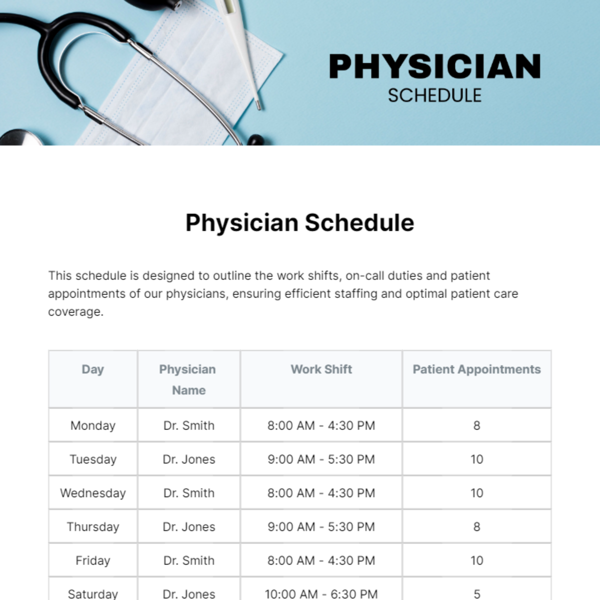 Physician Schedule Template - Edit Online & Download