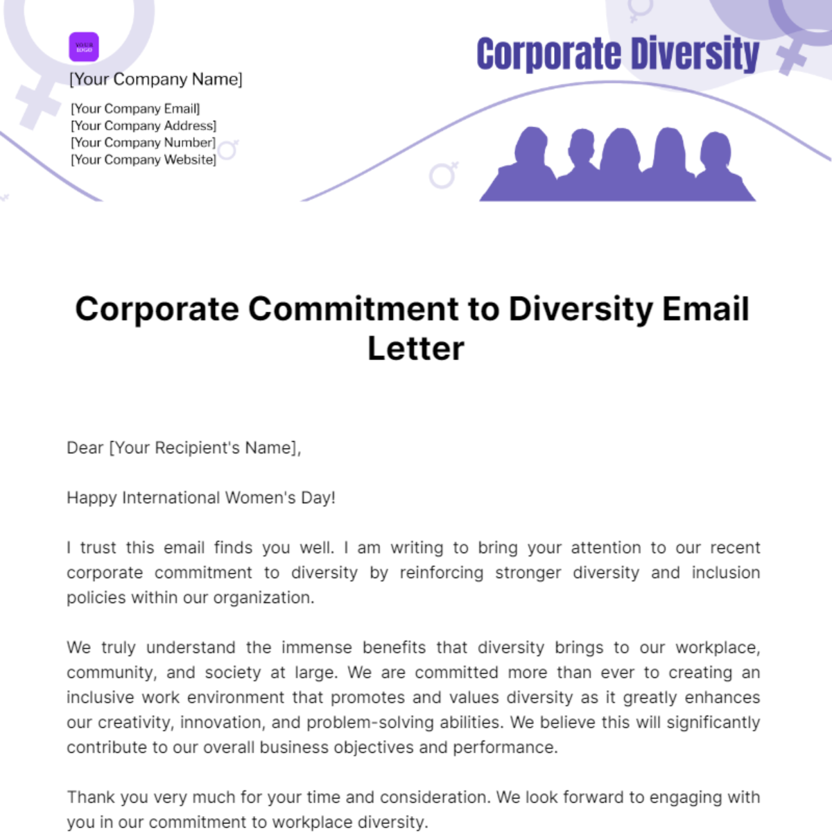 Corporate Commitment to Diversity Email Letter Template