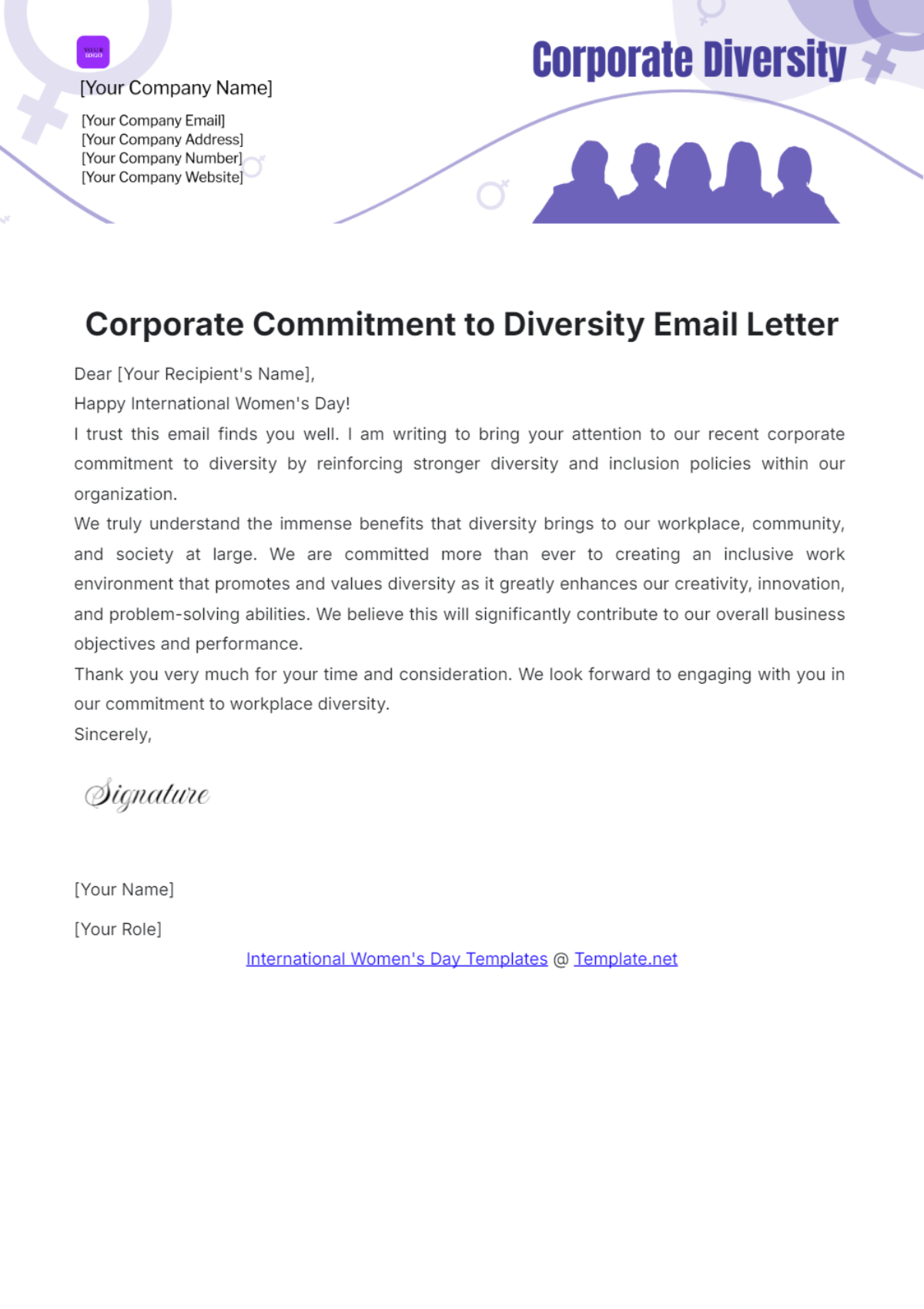 Corporate Commitment to Diversity Email Letter Template - Edit Online & Download