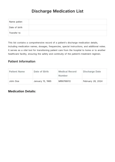 Free Discharge Medication List Template to Edit Online