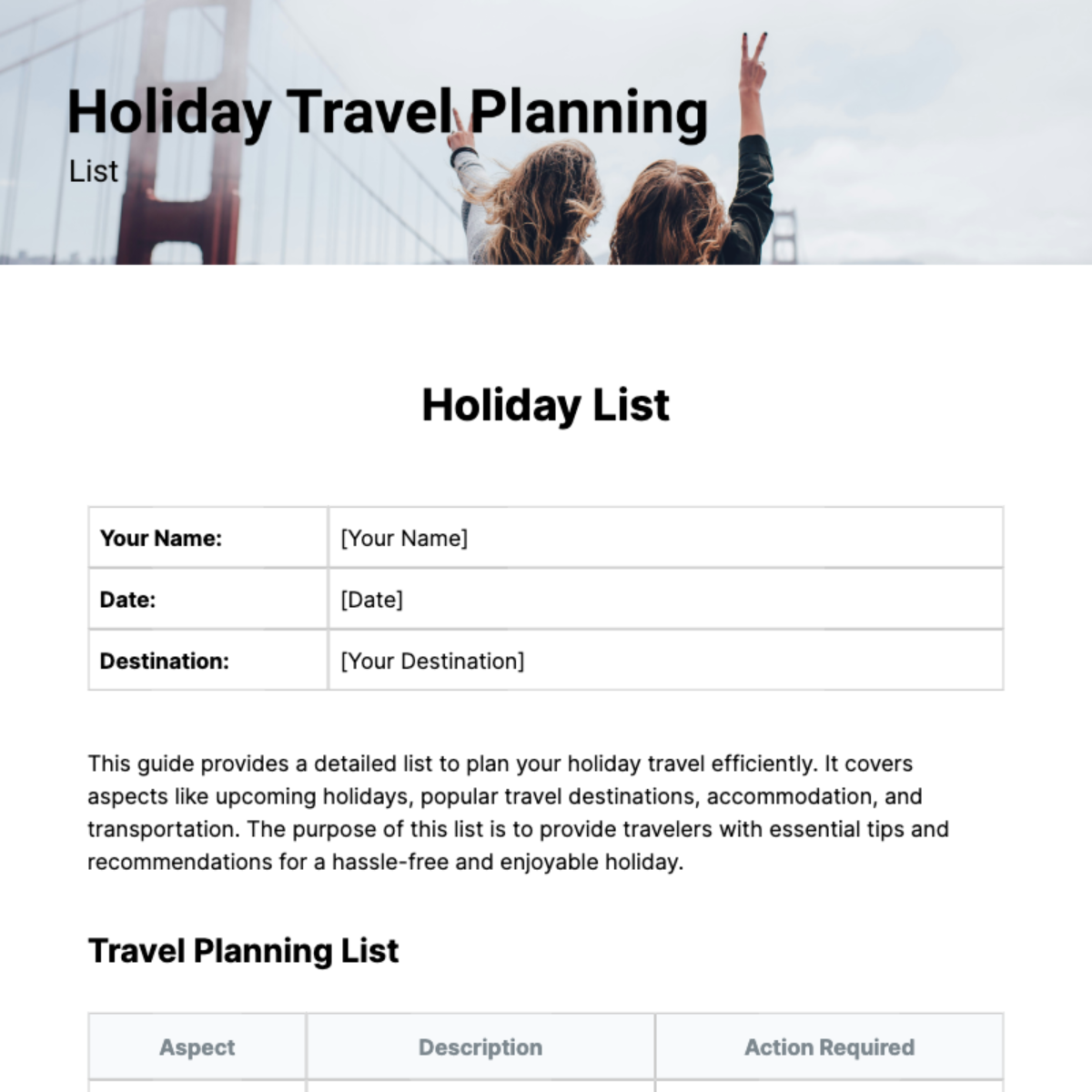Holiday List Template