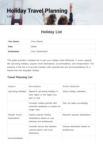 Free Holiday List Template to Edit Online