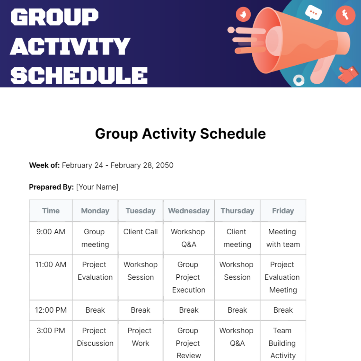 Free Group Schedule Template