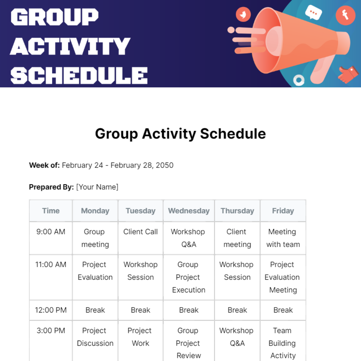 Free Group Schedule Template Edit Online Download Template