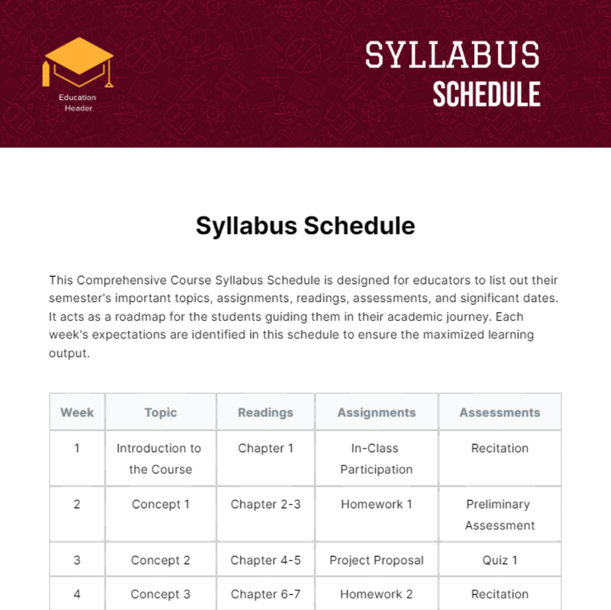 Syllabus Schedule Template - Edit Online & Download