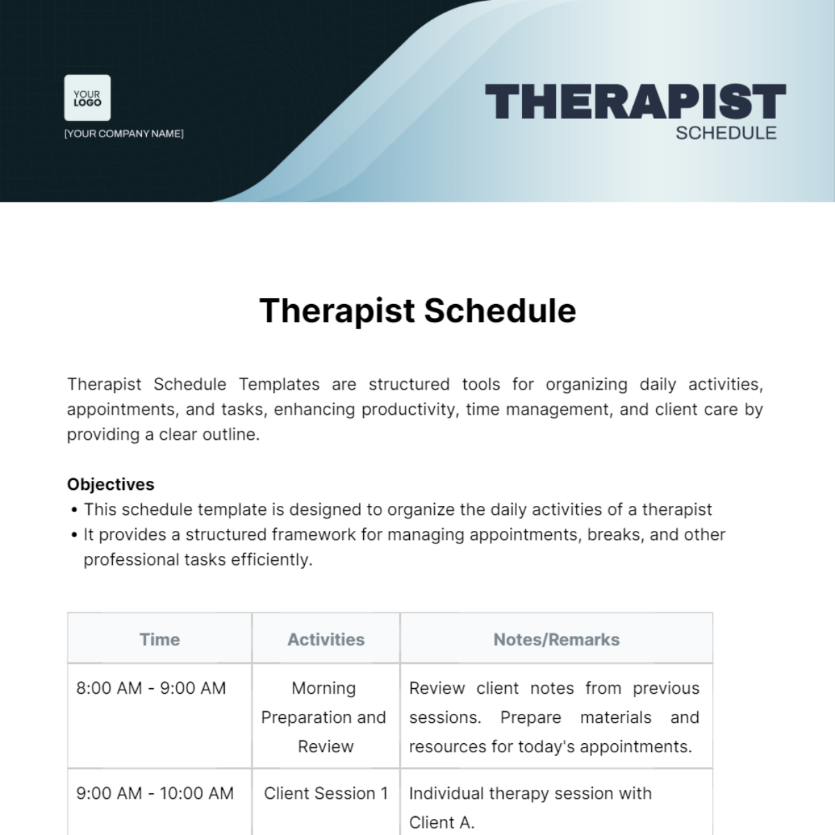 Therapist Schedule Template