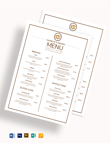 FREE Bakery Menu Word - Template Download | Template.net