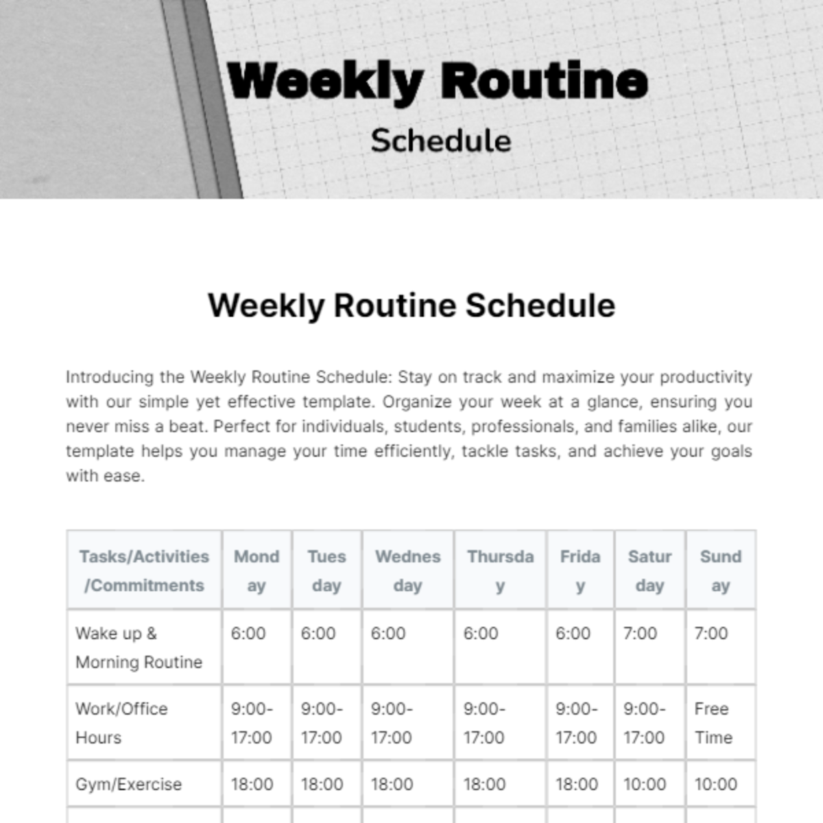 Weekly Routine Schedule Template - Edit Online & Download